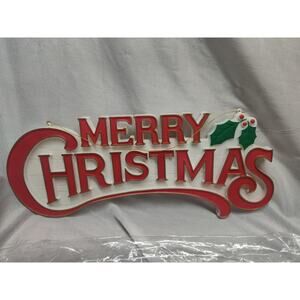 Vintage Merry Christmas plastic Sign Hanging Wall Decor Woodgrain background